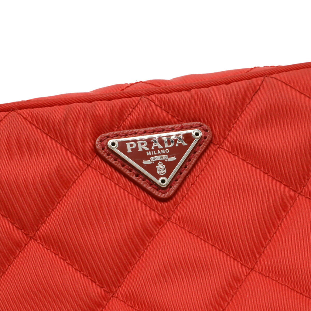 Prada Red Color Nylon Leather Clutch Bag Pochette Shoulder Bag