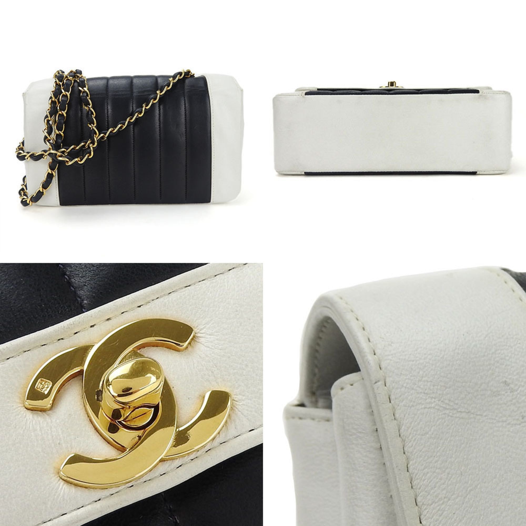 Chanel Navy White Leather Shoulder Bag