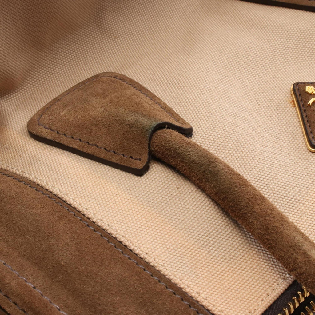 Prada Beige Brown Canvas Suede Handbag