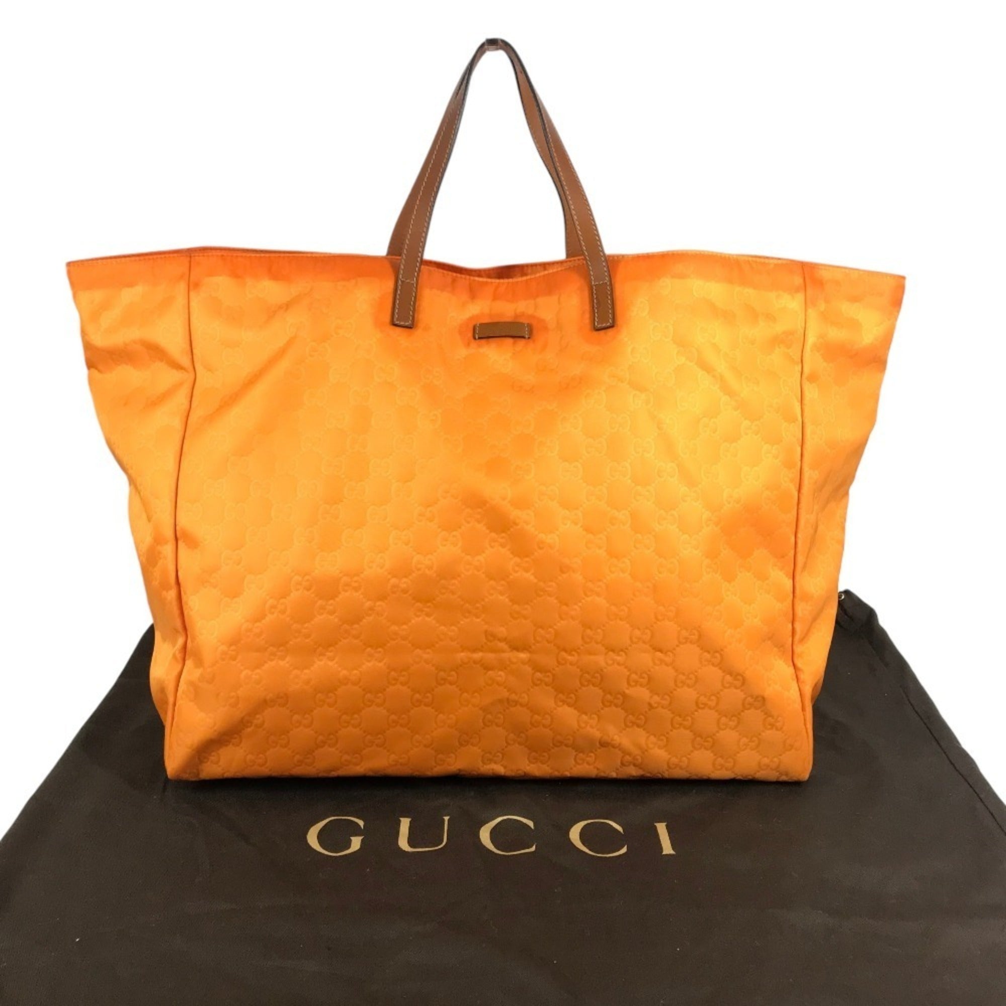 Gucci Orange Nylon Leather Handbag Tote Bag (Pre-Owned)