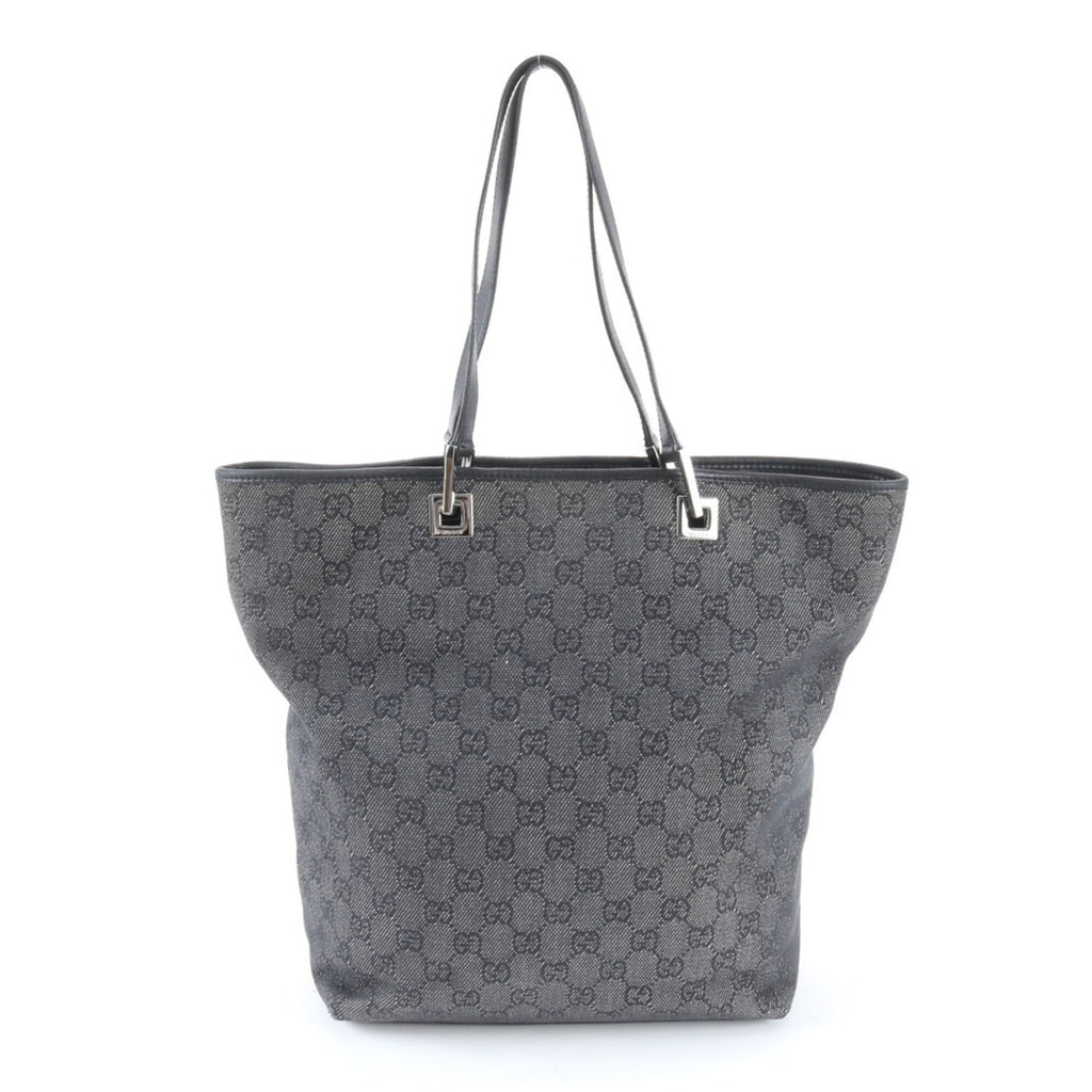 Gucci Black Gray Leather Canvas Handbag Shoulder Bag Tote Bag (Pre-Owned)