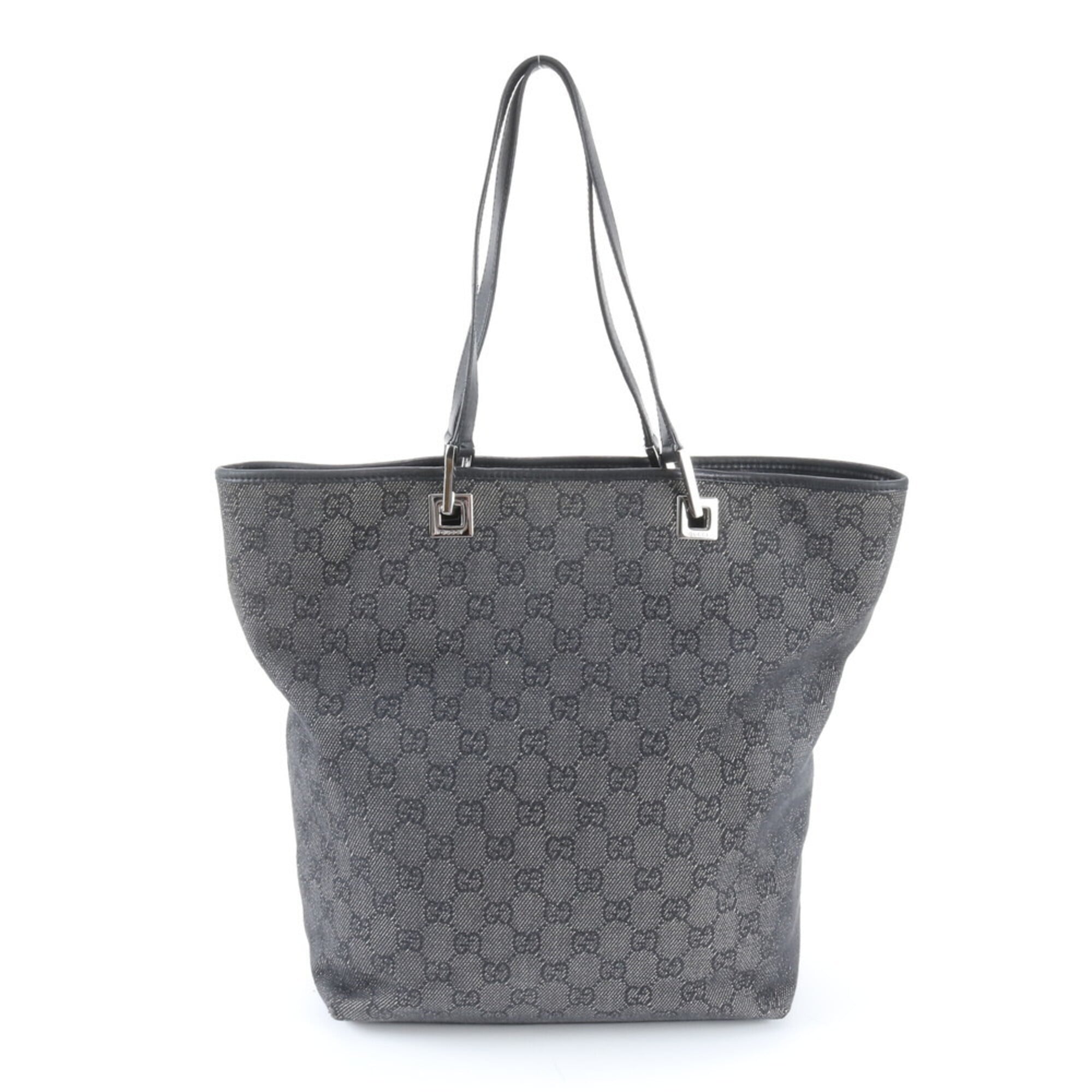 Gucci Black Gray Leather Canvas Handbag Shoulder Bag Tote Bag (Pre-Owned)