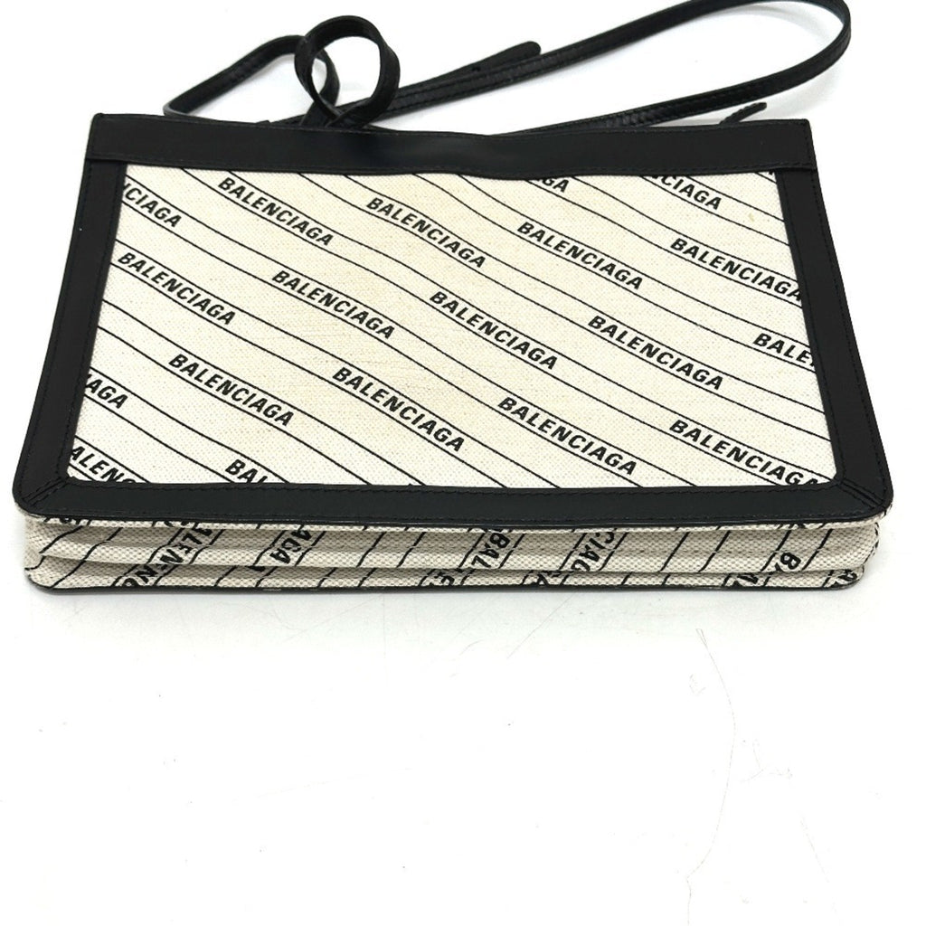 Balenciaga Black White Leather Canvas Pochette Shoulder