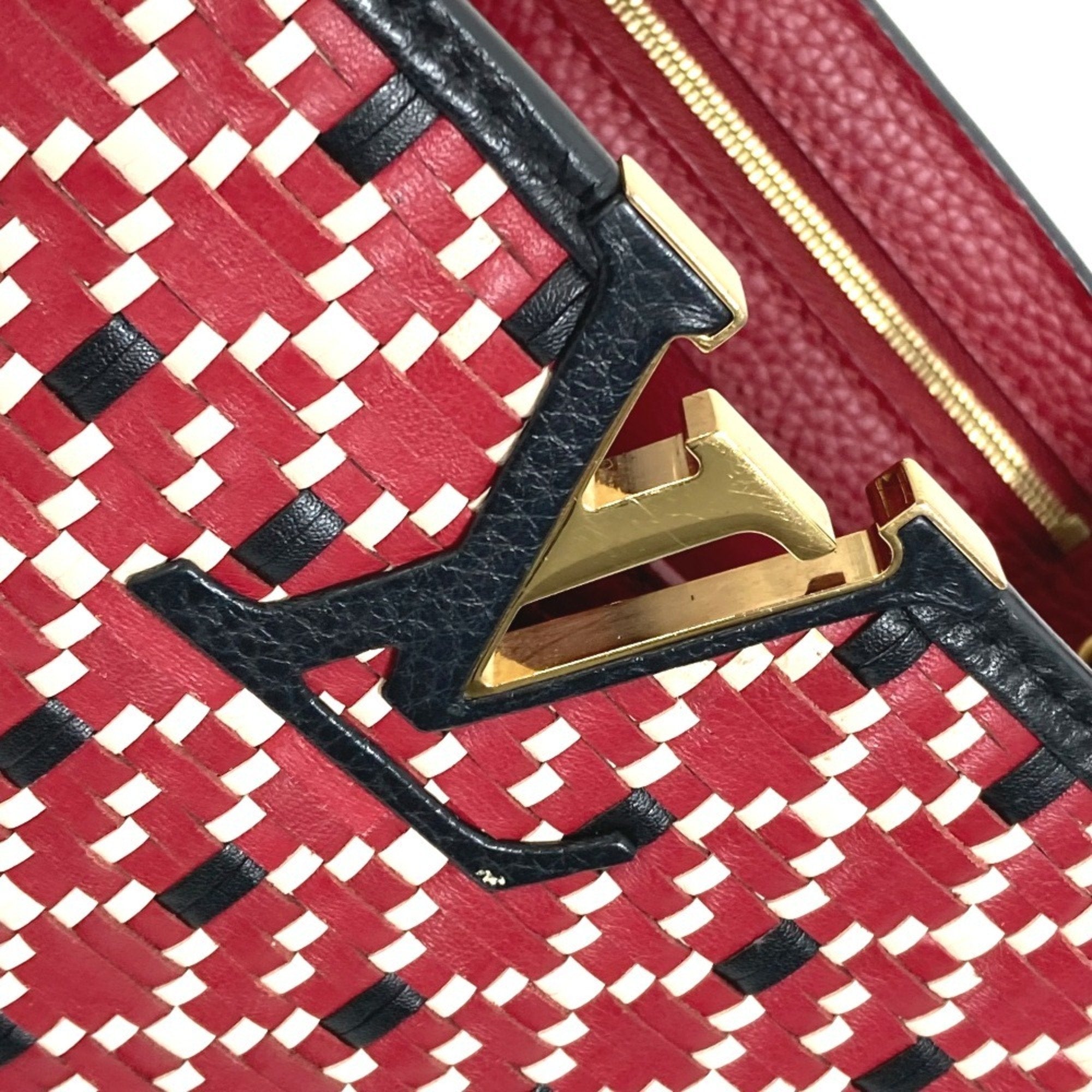 Louis Vuitton Black Red Color Leather Handbag