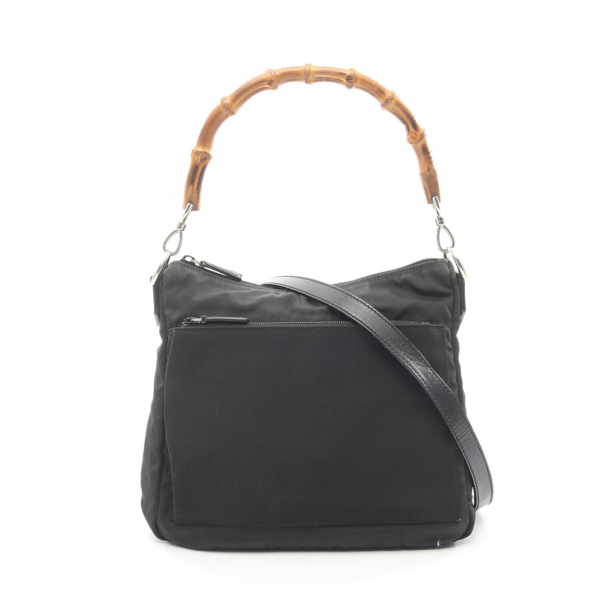 Gucci Black Canvas Leather Handbag Shoulder Bag (Pre-Owned)