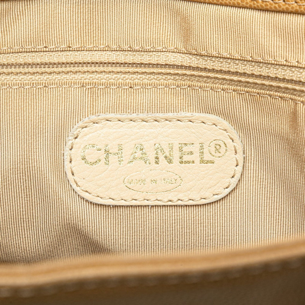 Chanel Beige Grained Calfskin Plastic Shoulder Bag Tote Bag