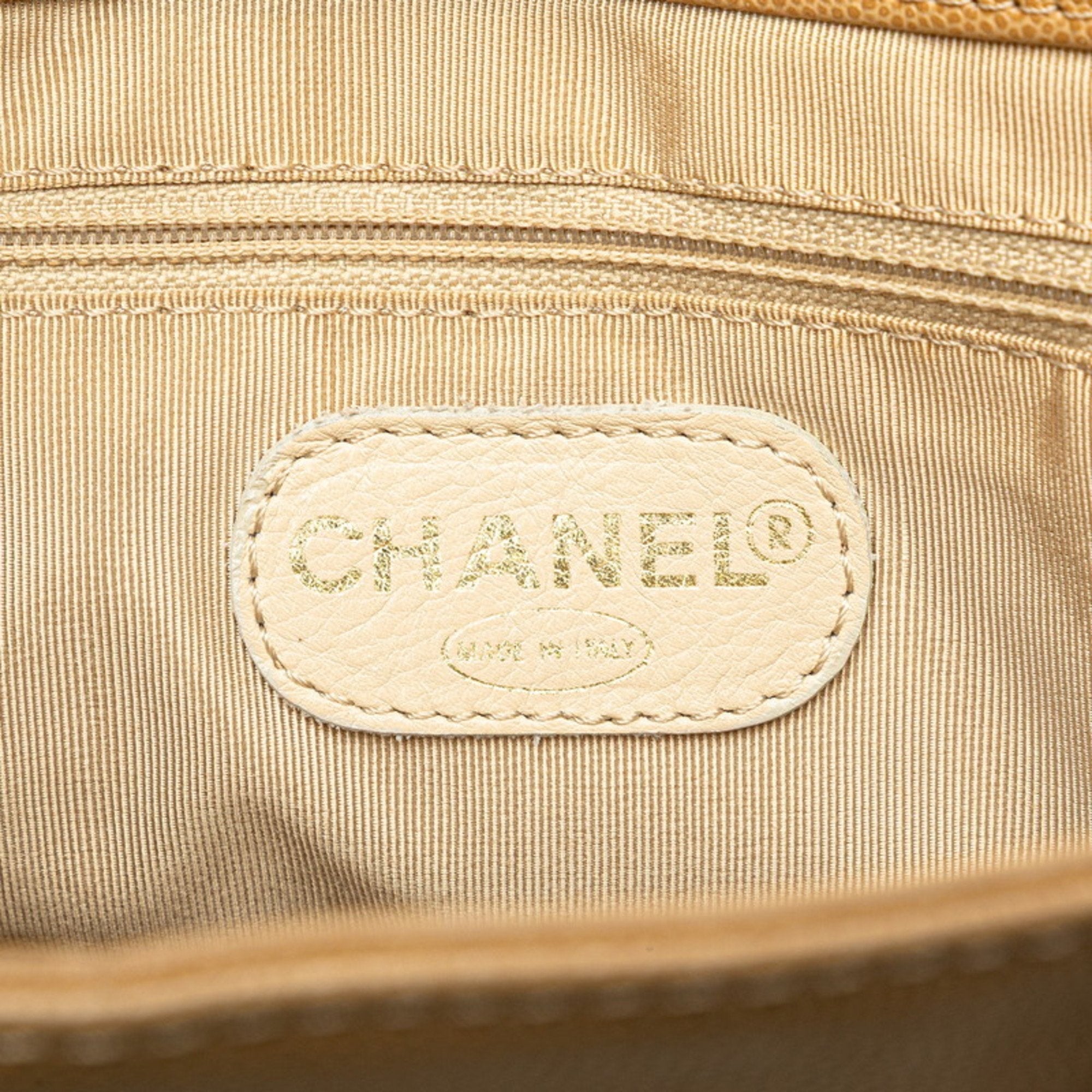 Chanel Beige Grained Calfskin Plastic Shoulder Bag Tote Bag