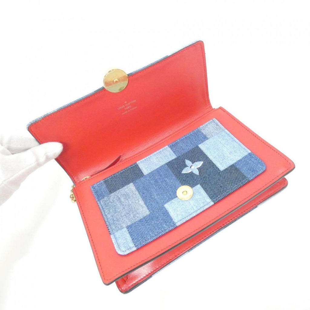 Louis Vuitton Blue Red Color Canvas Leather Chain/Shoulder Wallet