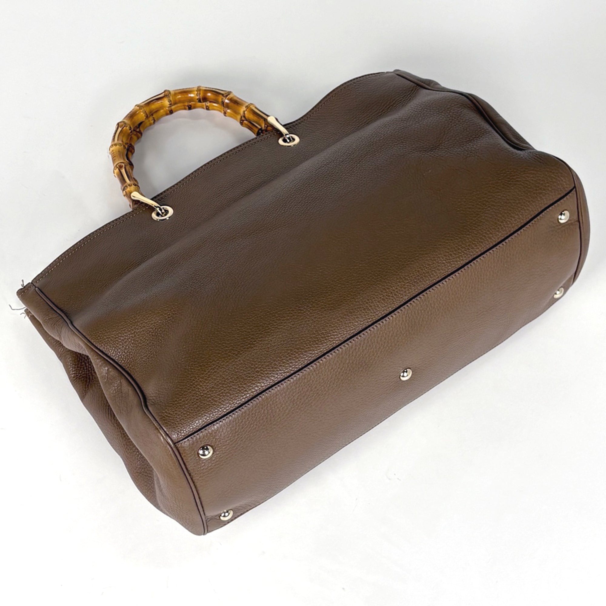 Gucci Bamboo Brown Leather Handbag Shoulder Bag (Pre-Owned)