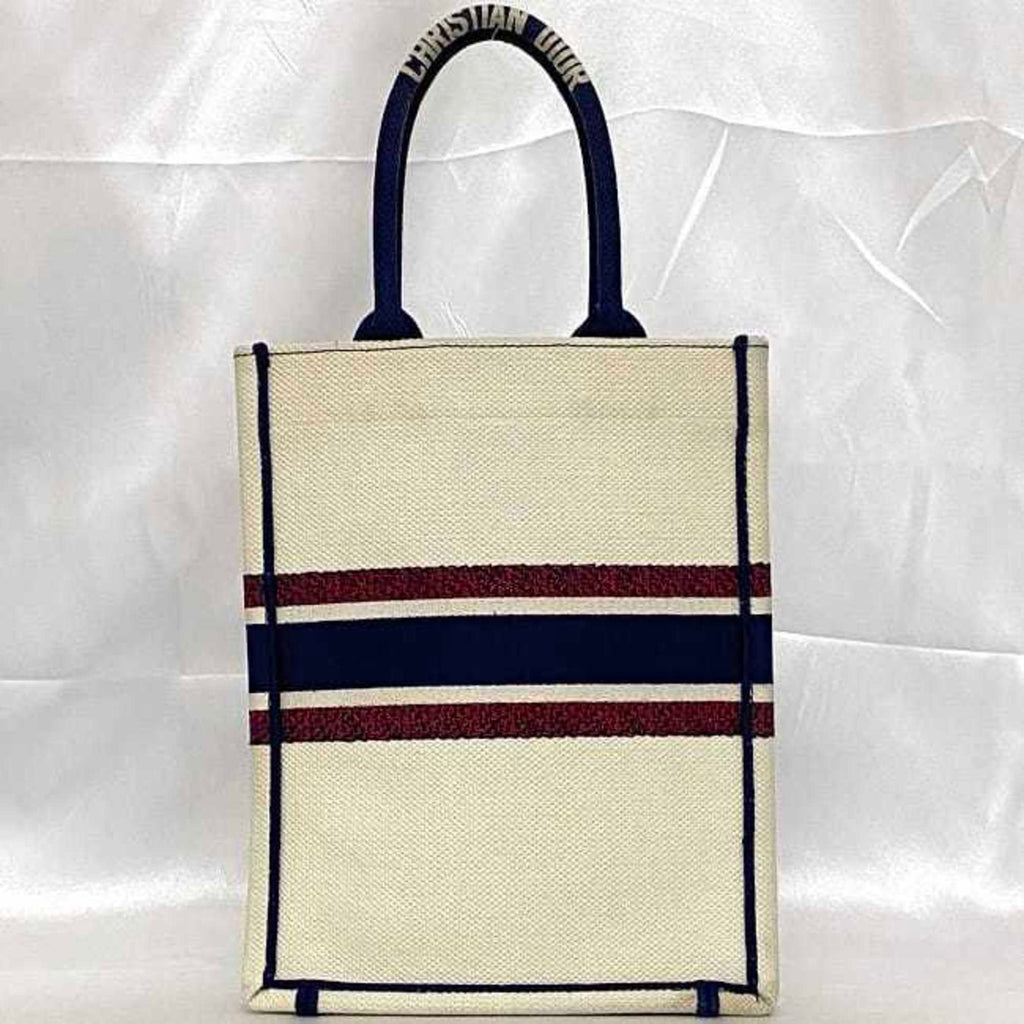 Christian Dior Navy Red Color White Canvas Handbag (Pre-Owned)
