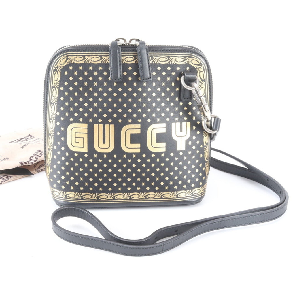 Gucci Black Gold Leather Shoulder Bag (Pre-Owned)