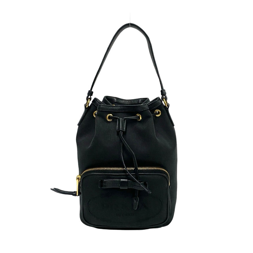 Prada Black Leather Canvas Handbag Shoulder Bag