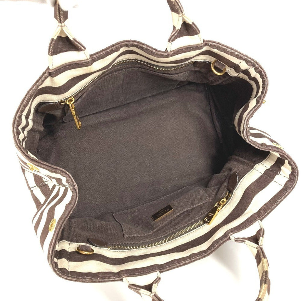 Prada Brown White Canvas Handbag Tote Bag