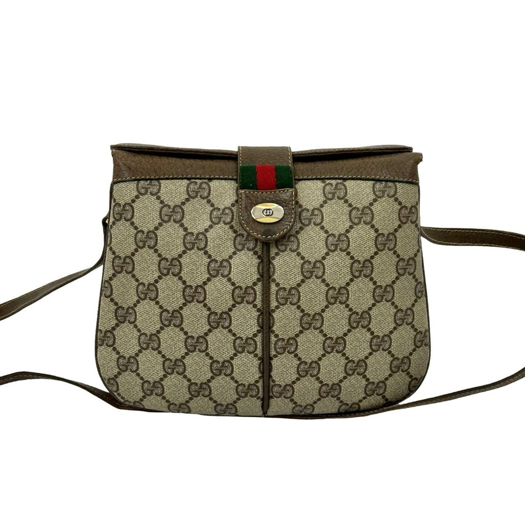 Gucci Brown Green Red Color Leather Pvc Shoulder Bag (Pre-Owned)
