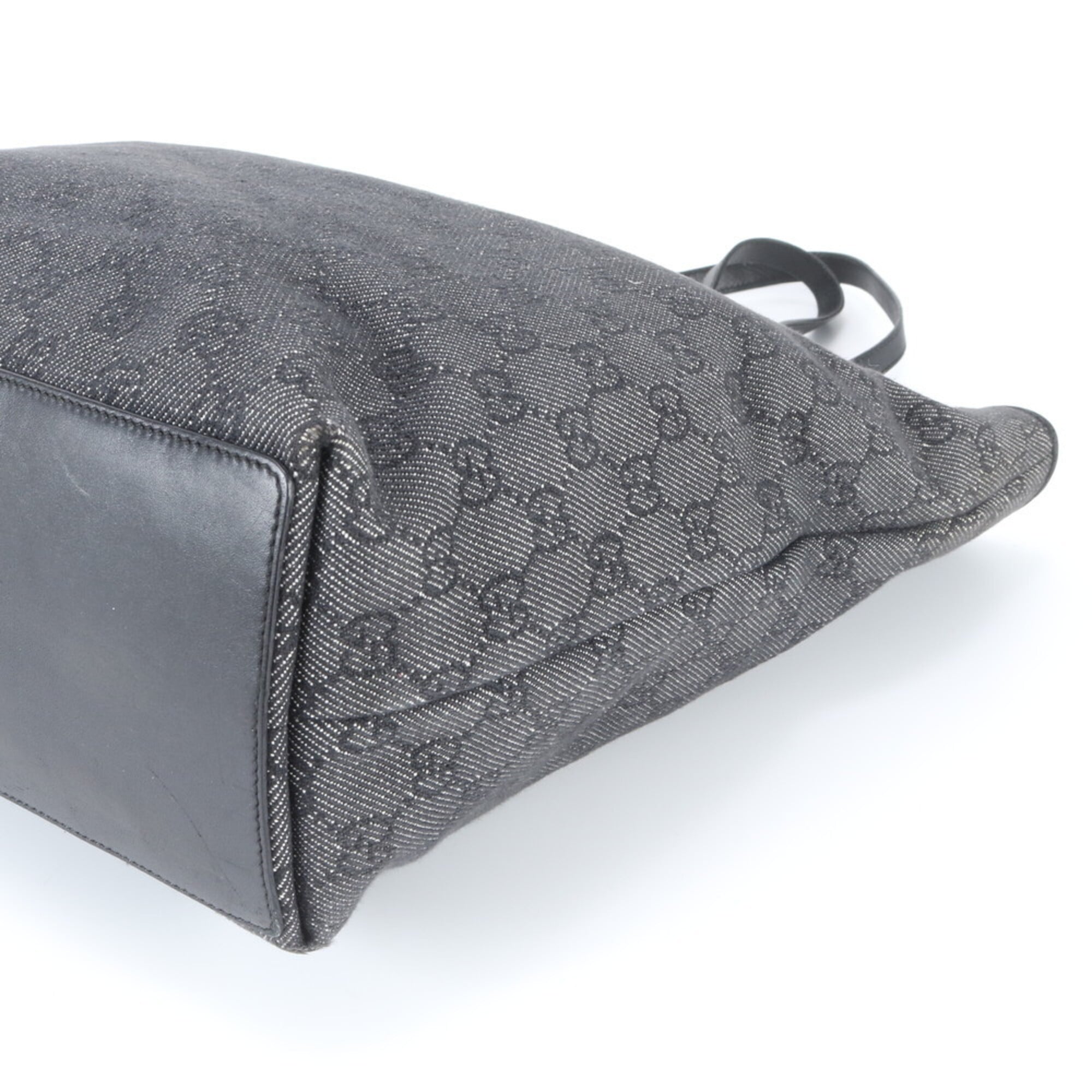 Gucci Black Gray Leather Canvas Handbag Shoulder Bag Tote Bag (Pre-Owned)