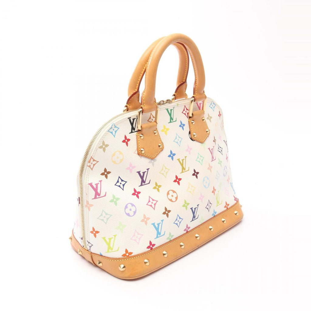 Louis Vuitton Blanc White Coated Canvas Leather Handbag