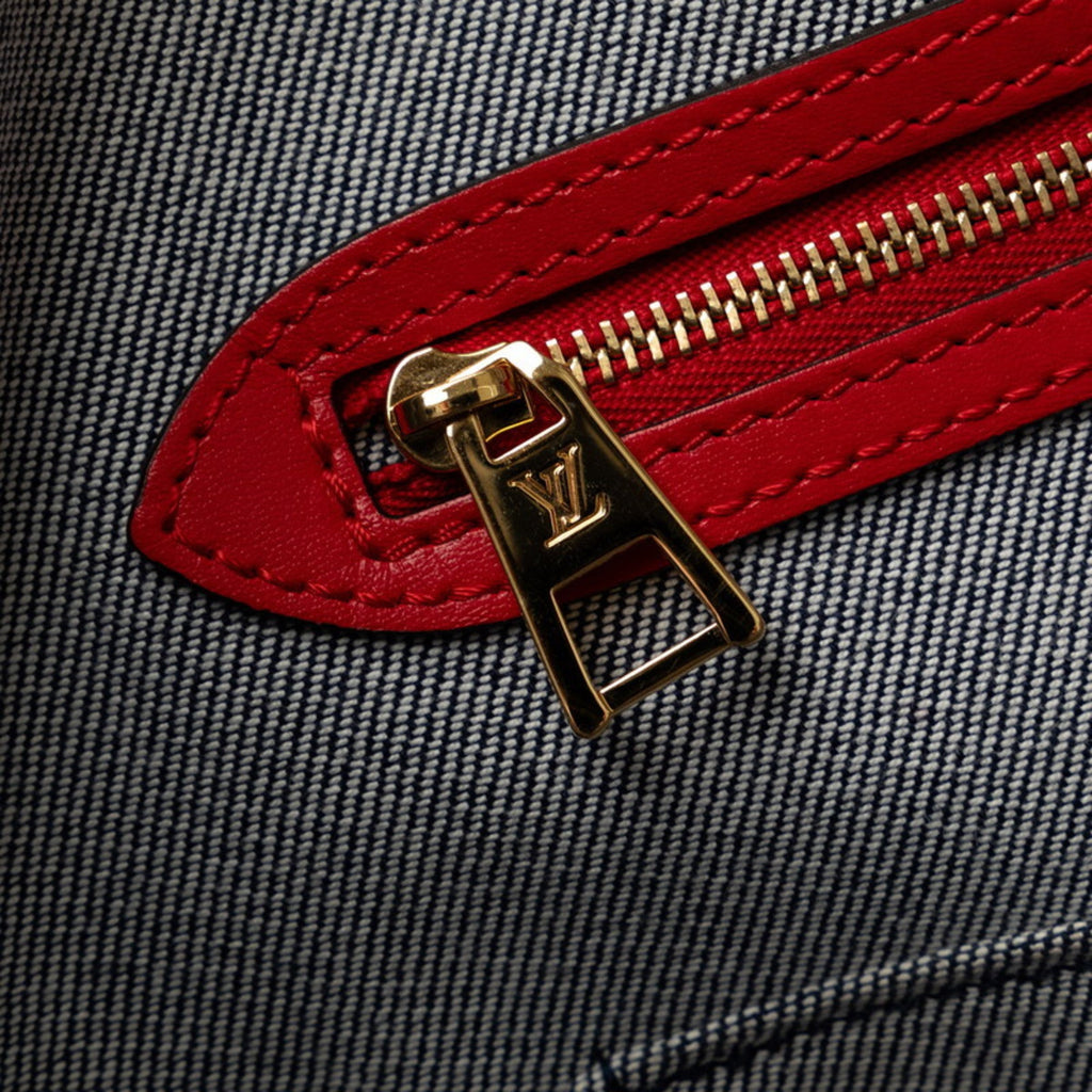 Louis Vuitton Blue Red Color Denim Leather Shoulder Bag Tote Bag
