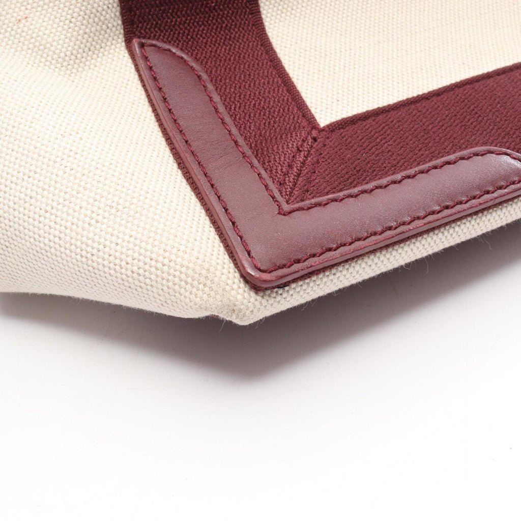 Balenciaga Bordeaux Ivory Canvas Leather Pouch Tote