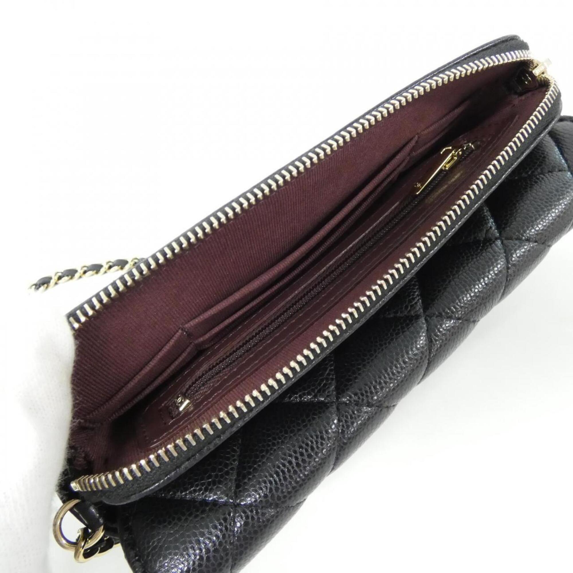 Chanel Black Grained Calfskin Phone Wallet