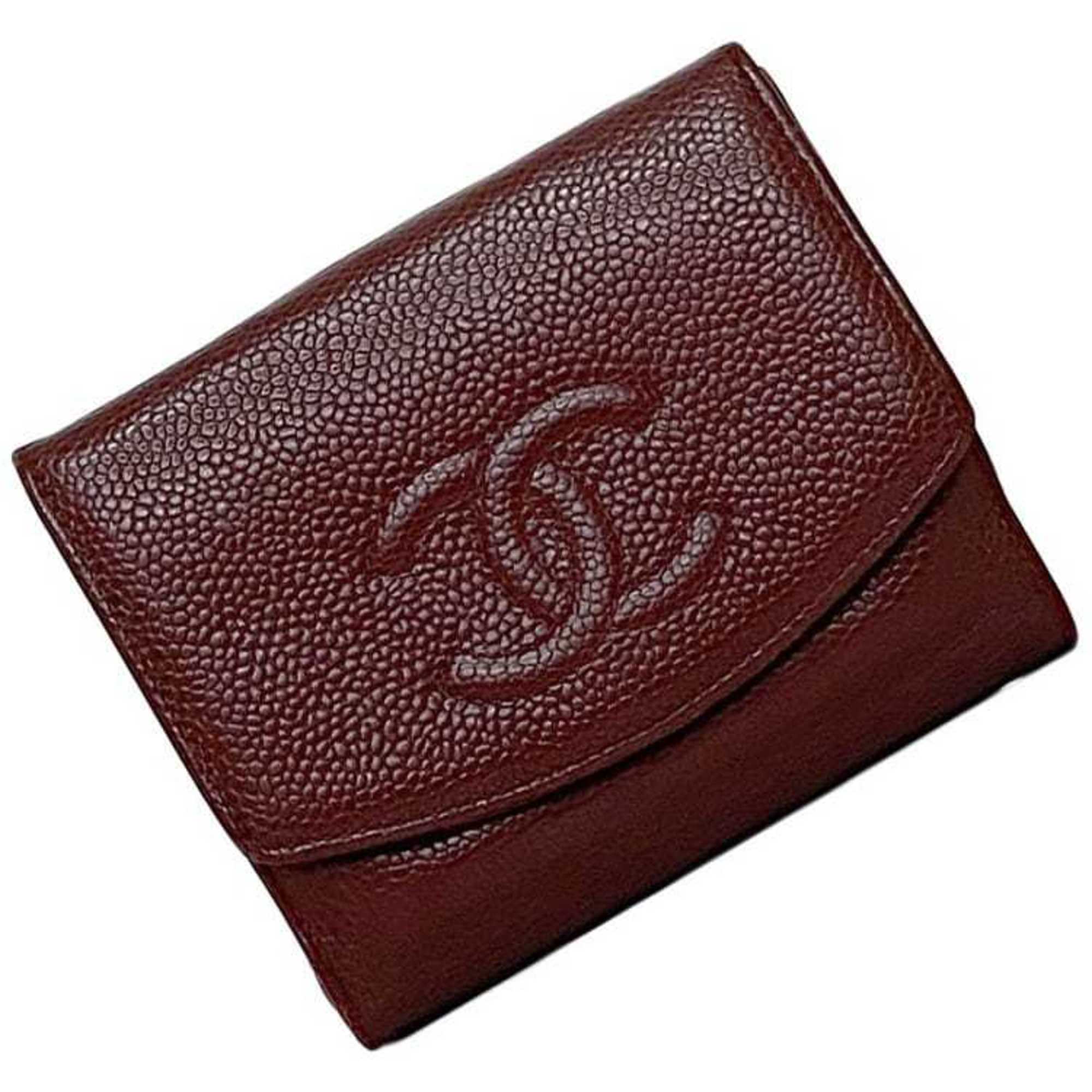 Chanel Red Color Grained Calfskin Leather Wallet (Bi-Fold)