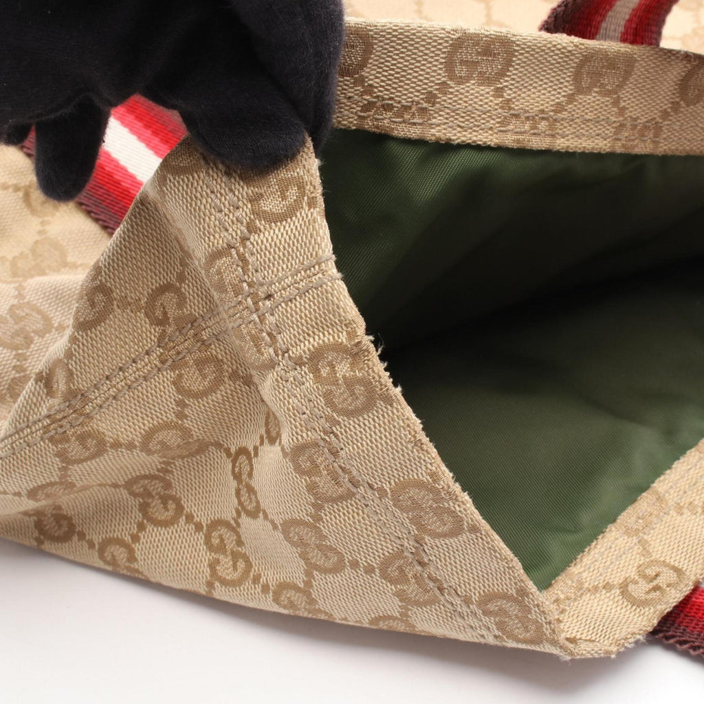 Gucci Beige Multi-Color Red Color Canvas Leather Handbag Tote Bag (Pre-Owned)