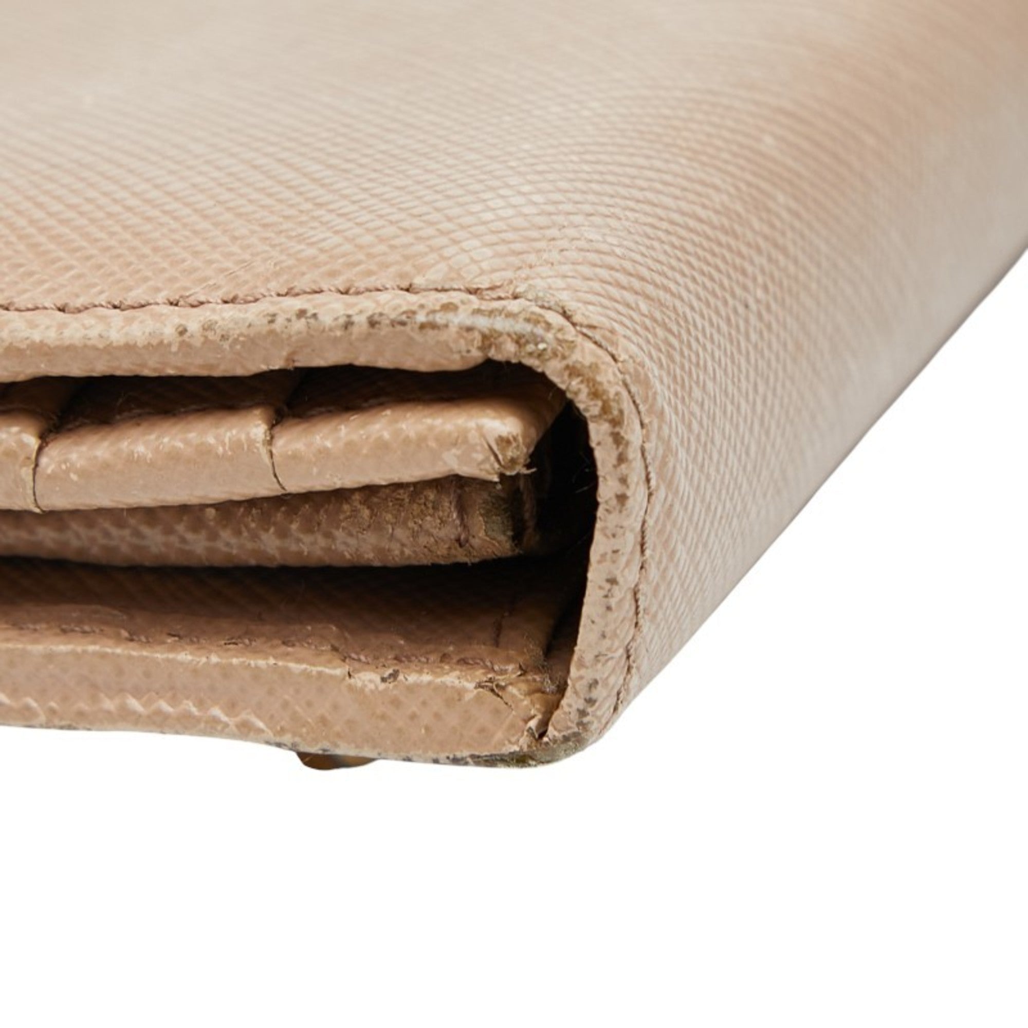 Prada Beige Leather Long Wallet (Tri-Fold)