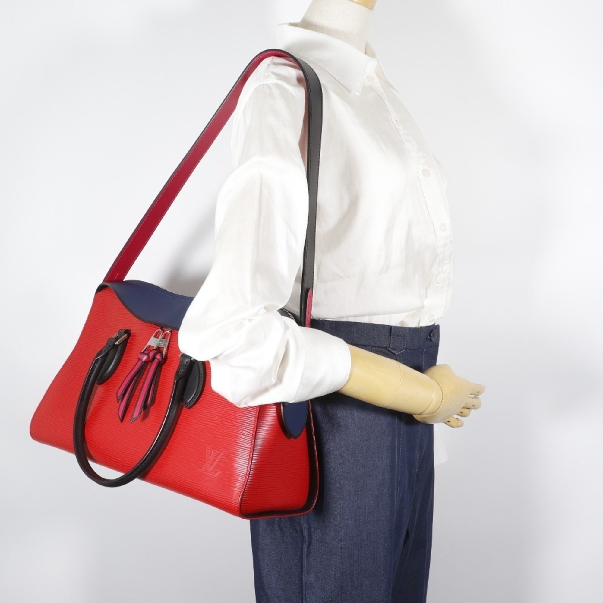 Louis Vuitton Navy Red Color Epi Leather Handbag Tote Bag