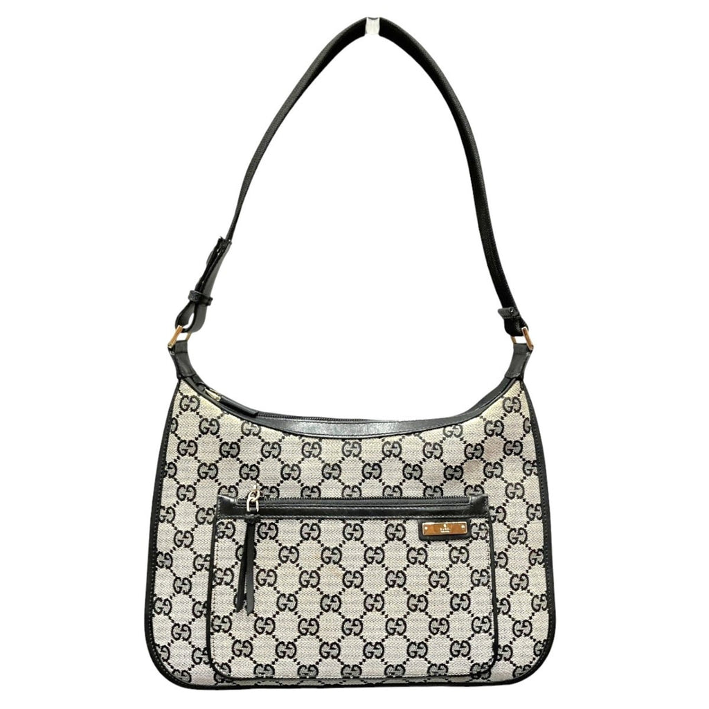 Gucci Beige Black Canvas Leather Shoulder Bag (Pre-Owned)
