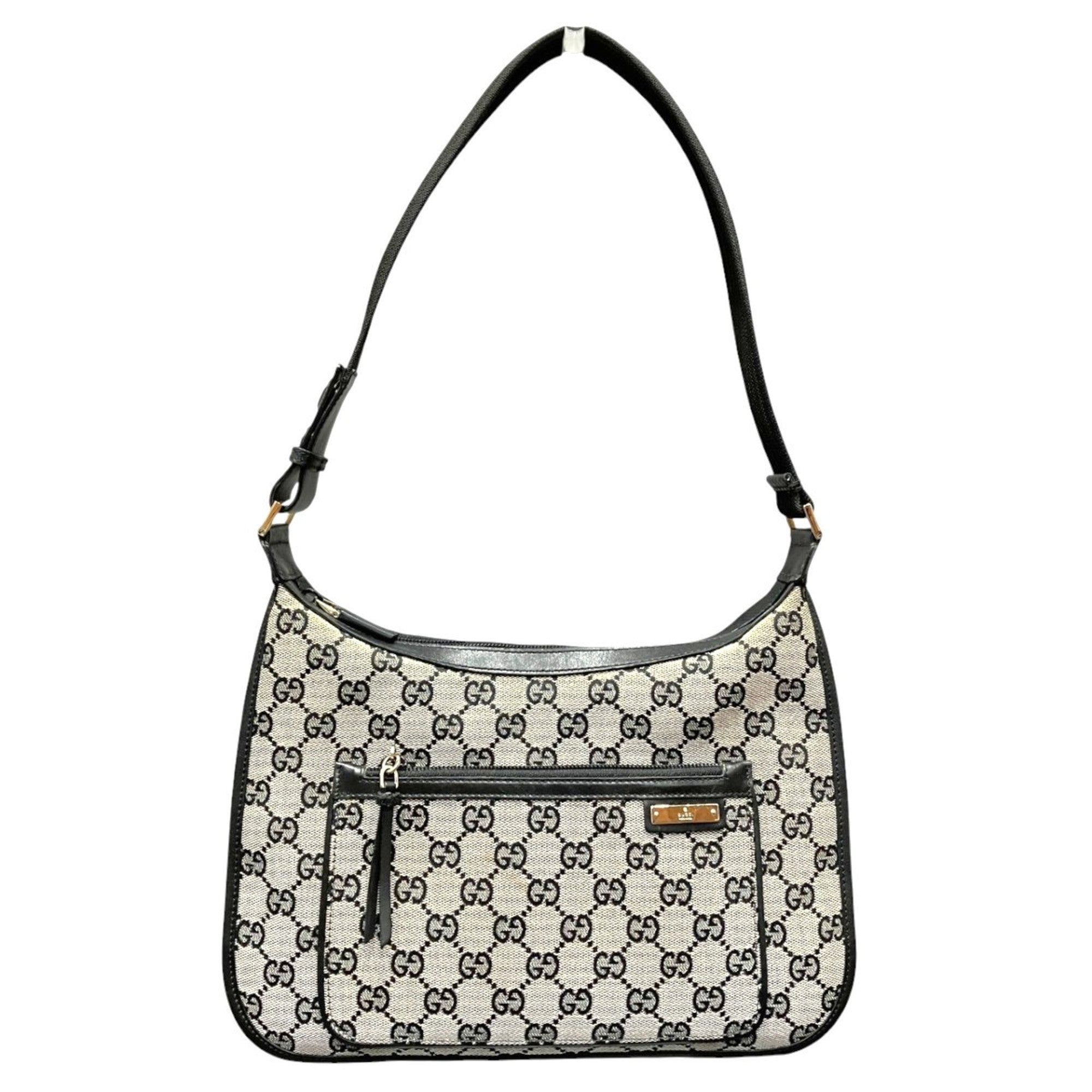 Gucci Beige Black Canvas Leather Shoulder Bag (Pre-Owned)