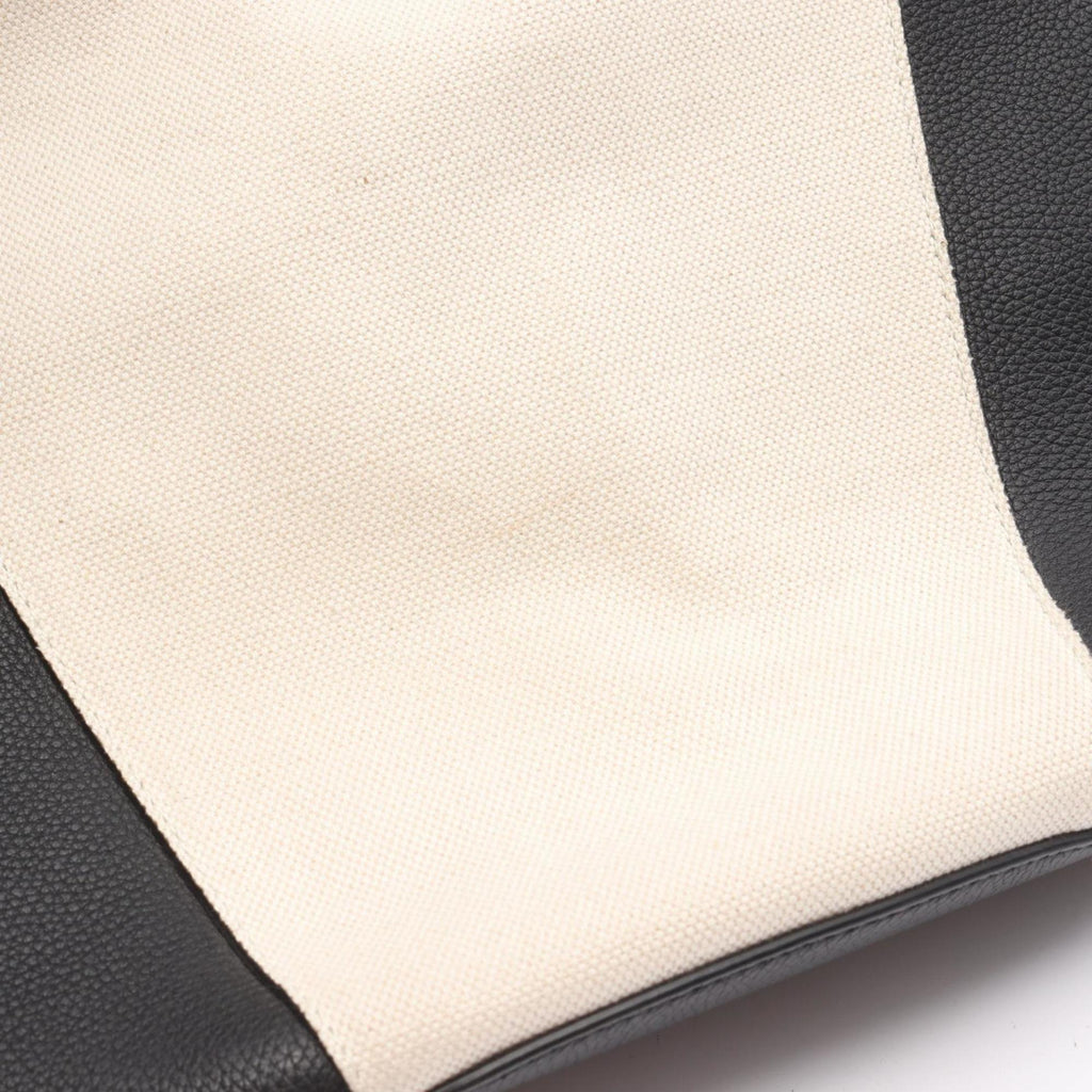 Bottega Veneta Black Ivory Leather Canvas Pouch Tote Bag