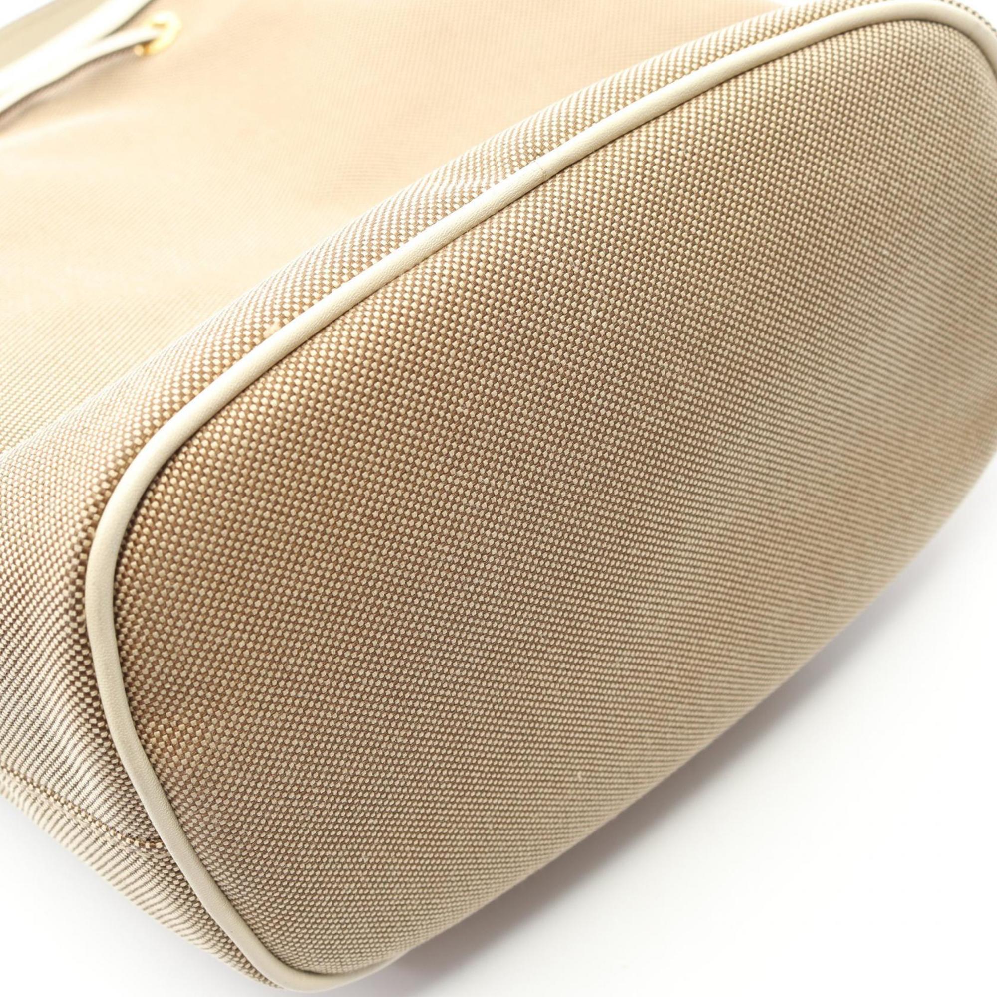 Prada Beige White Canvas Leather Handbag