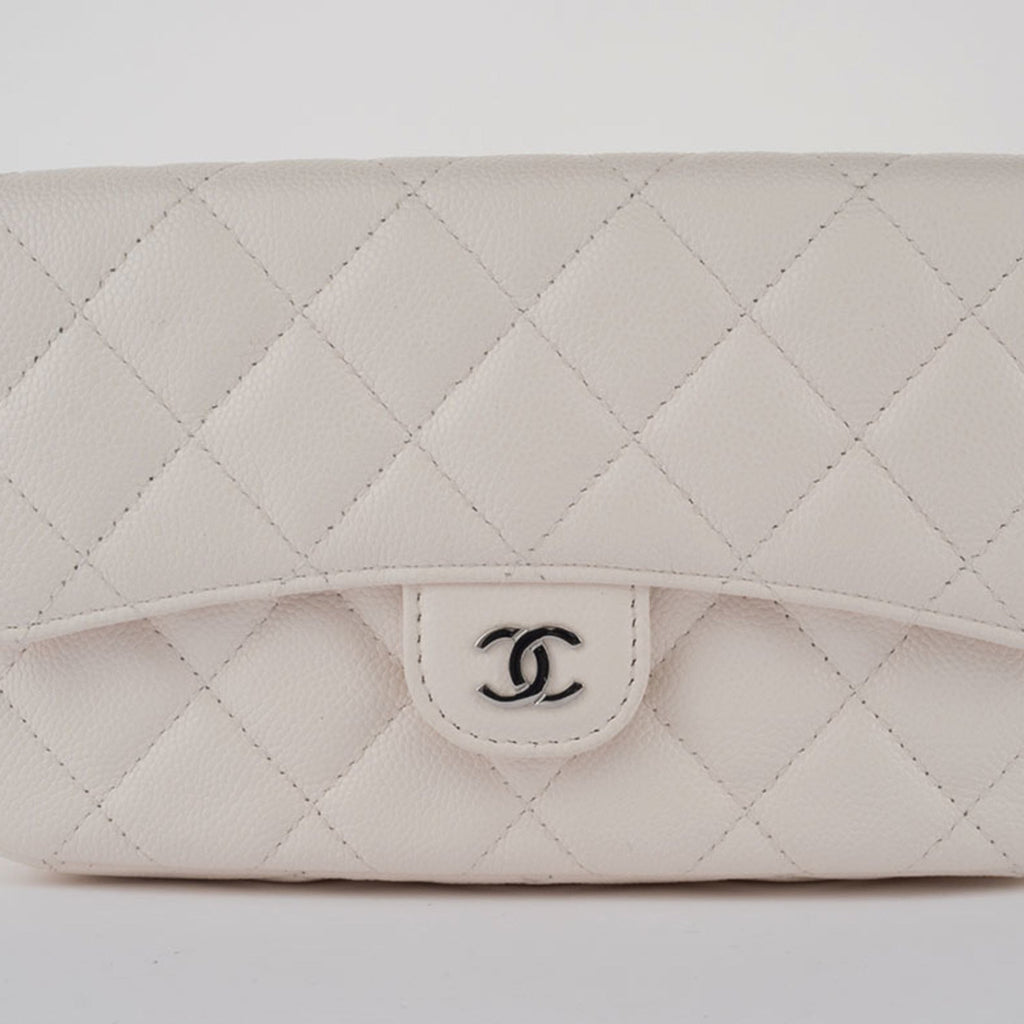Chanel Matelasse White Caviar Leather Shoulder Bag
