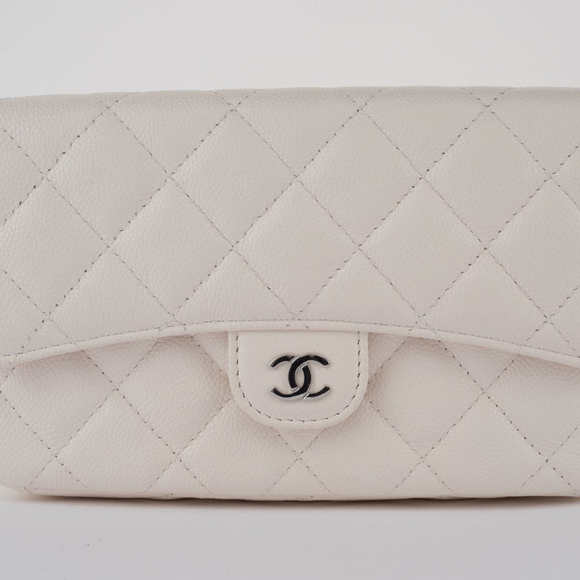 Chanel Matelasse White Caviar Leather Shoulder Bag