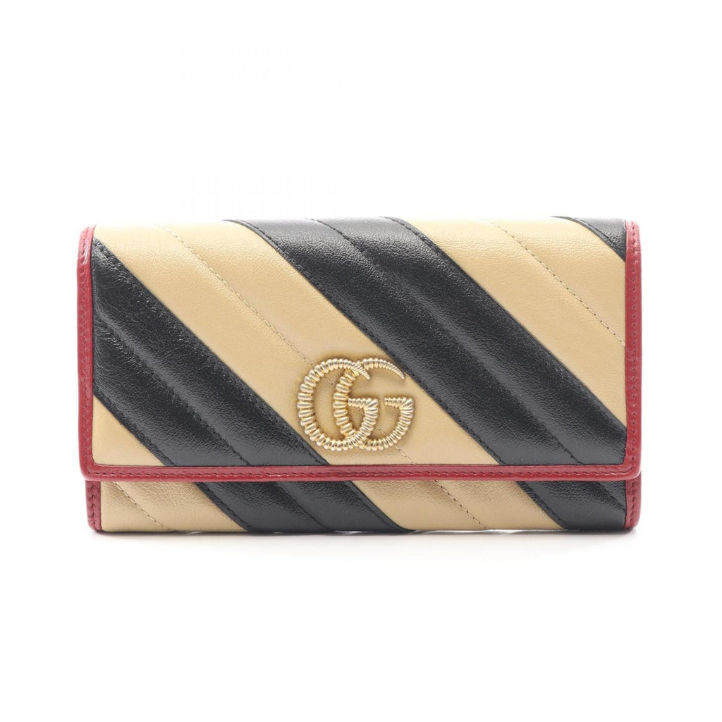 Gucci Beige Black Red Color Leather Long Wallet (Bi-Fold) (Pre-Owned)