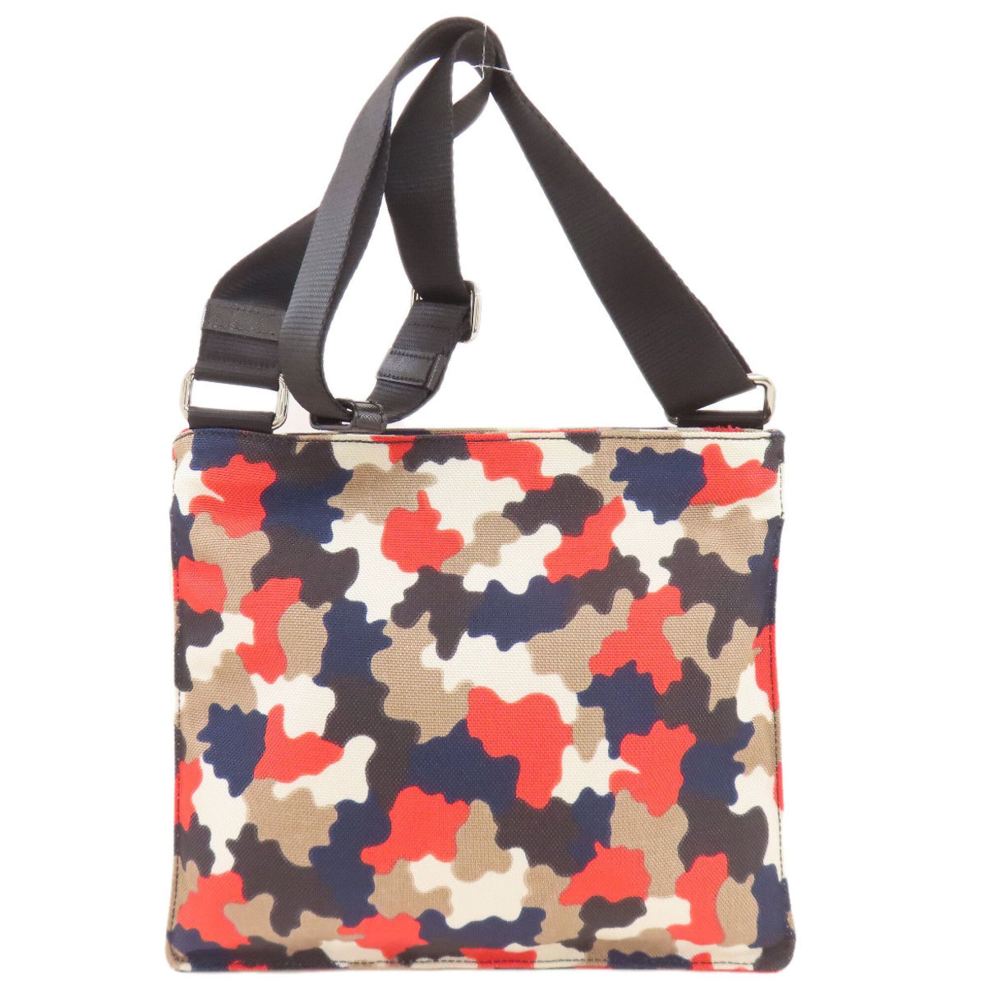 Prada Beige Navy Red Color Canvas Shoulder Bag