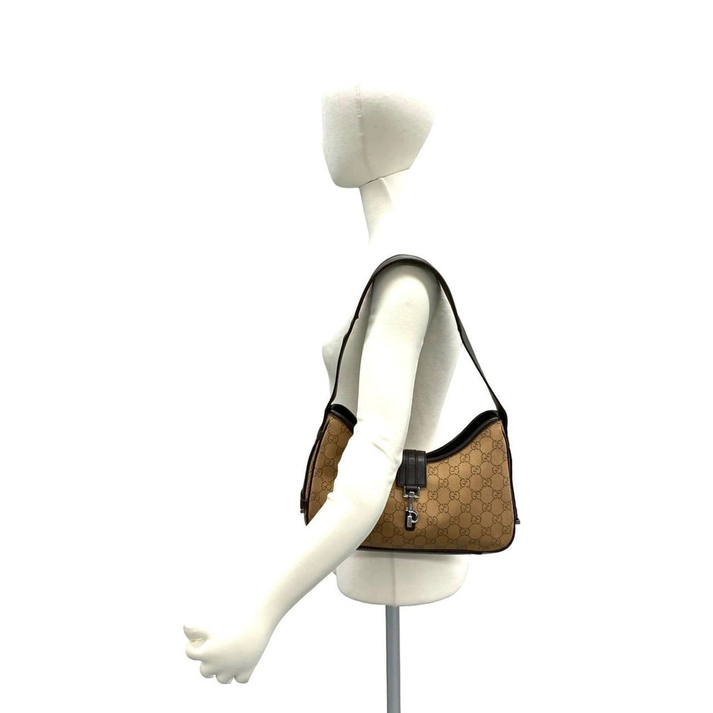 Gucci Beige Brown Canvas Leather Shoulder Bag Tote Bag (Pre-Owned)