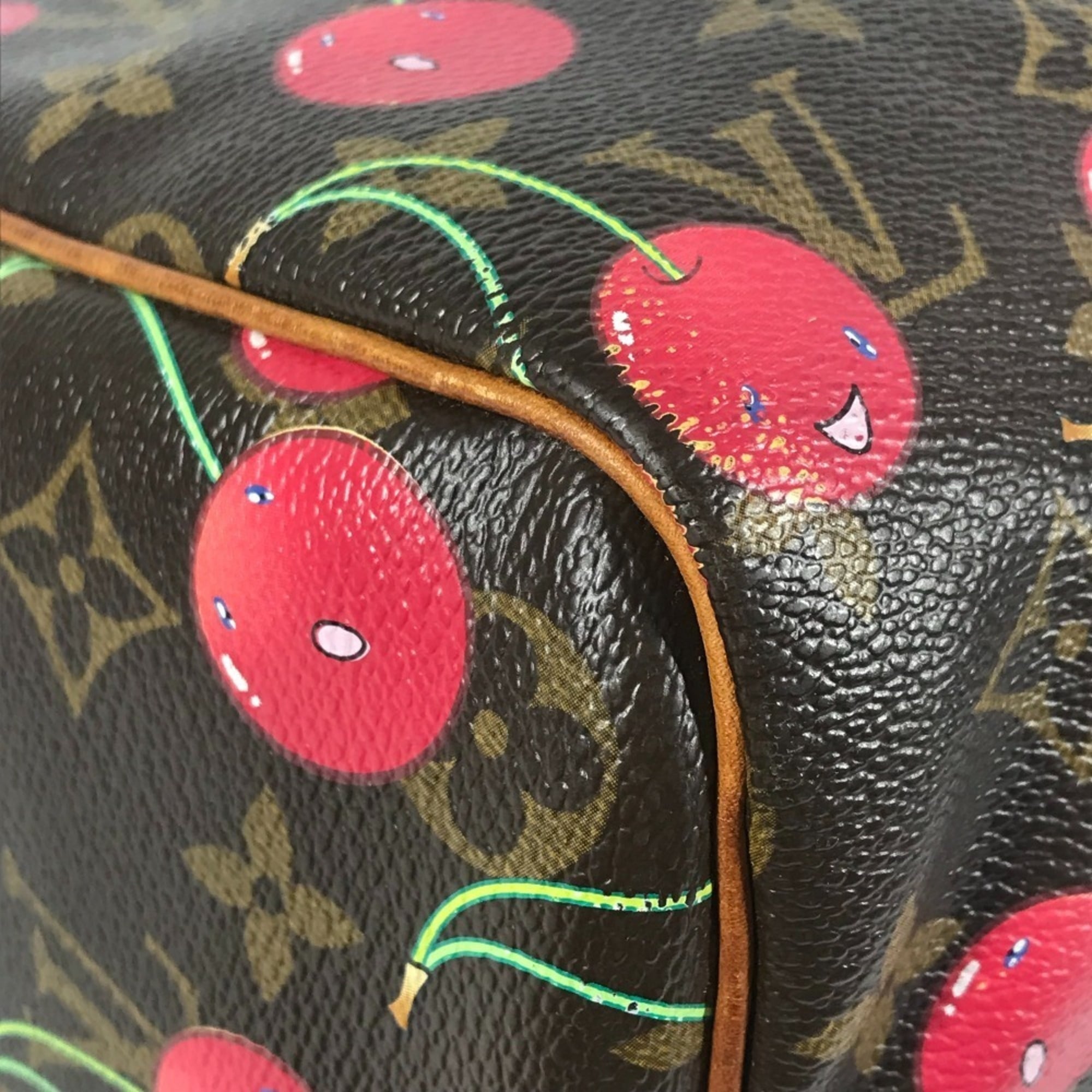 Louis Vuitton Brown Monogram Cherry Red Color Monogram Boston Bag