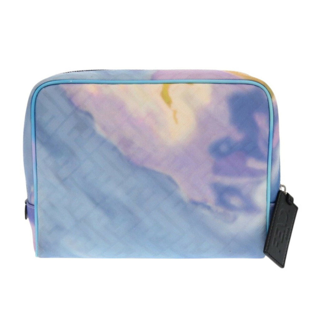 Fendi Light Blue Purple Yellow Fabric Leather Pouch