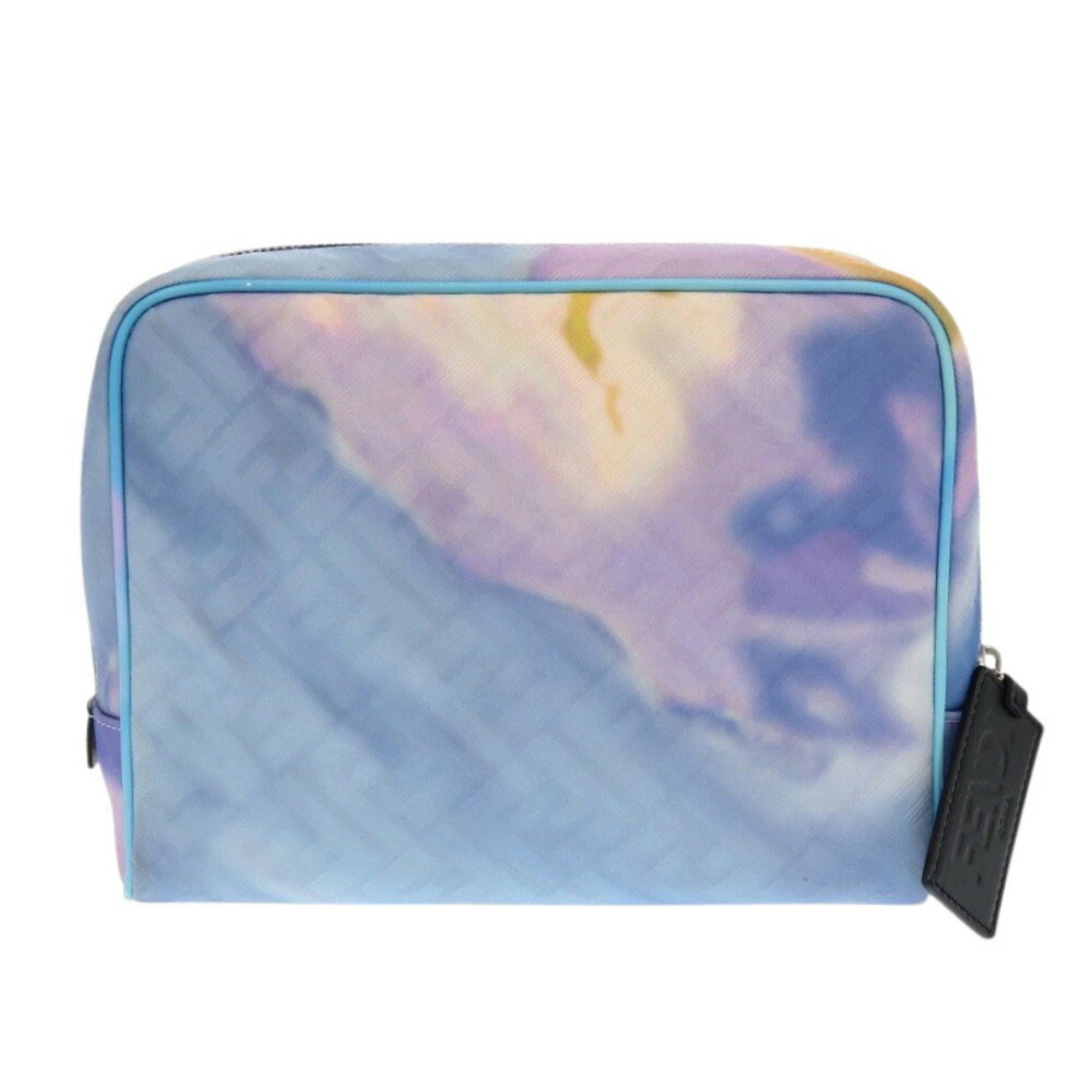 Fendi Light Blue Purple Yellow Fabric Leather Pouch