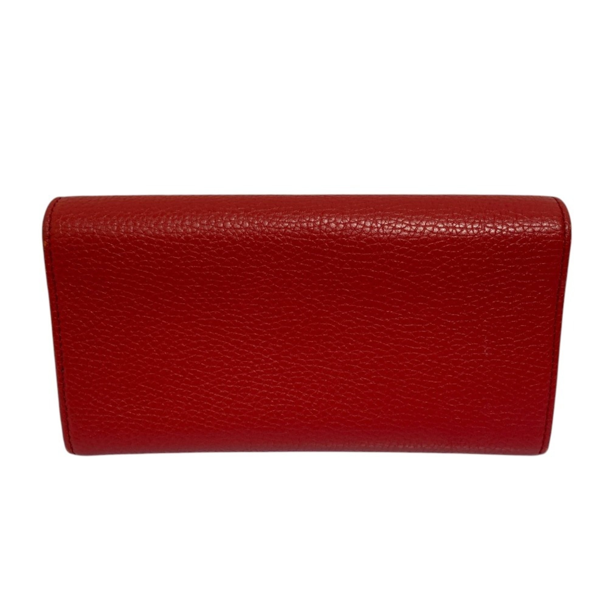 Gucci Red Color Leather Long Wallet (Bi-Fold) (Pre-Owned)
