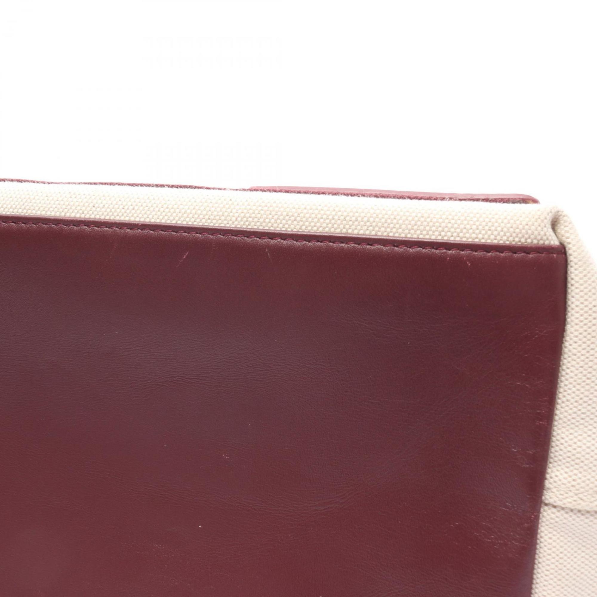 Balenciaga Bordeaux Ivory Canvas Leather Pouch Tote