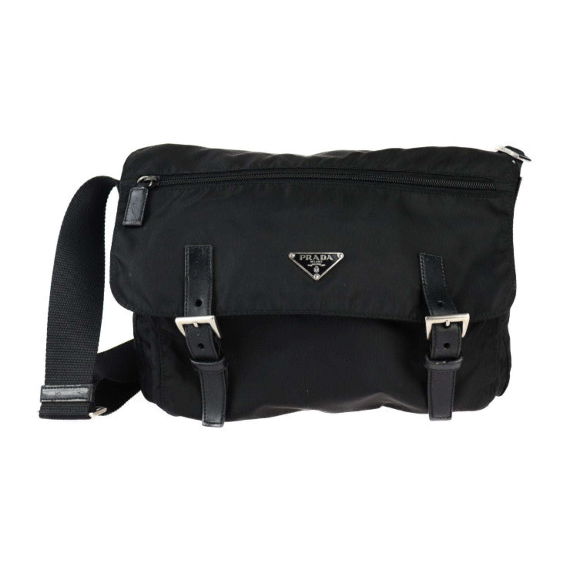 Prada Black Nylon Leather Messenger Bag Shoulder Bag