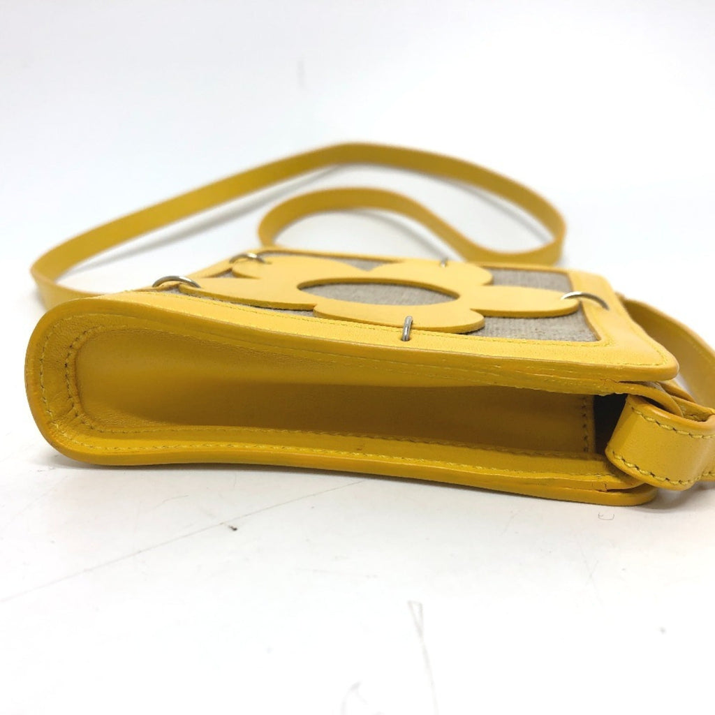 Celine Beige Yellow Leather Canvas Pochette Shoulder Bag