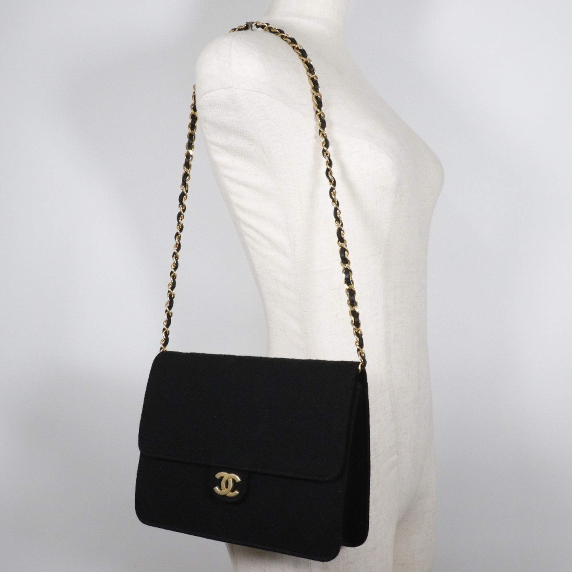 Chanel Black Cotton Shoulder Bag