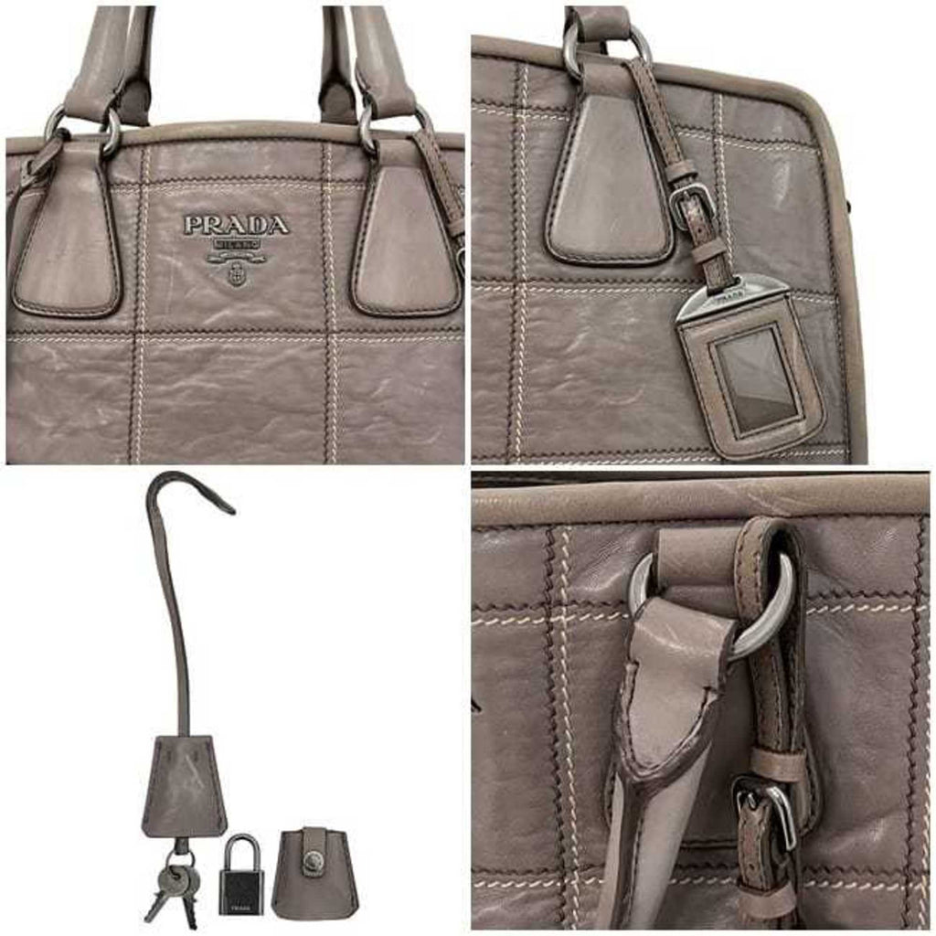 Prada Gray Nappa Leather Leather Handbag Shoulder Bag Tote Bag