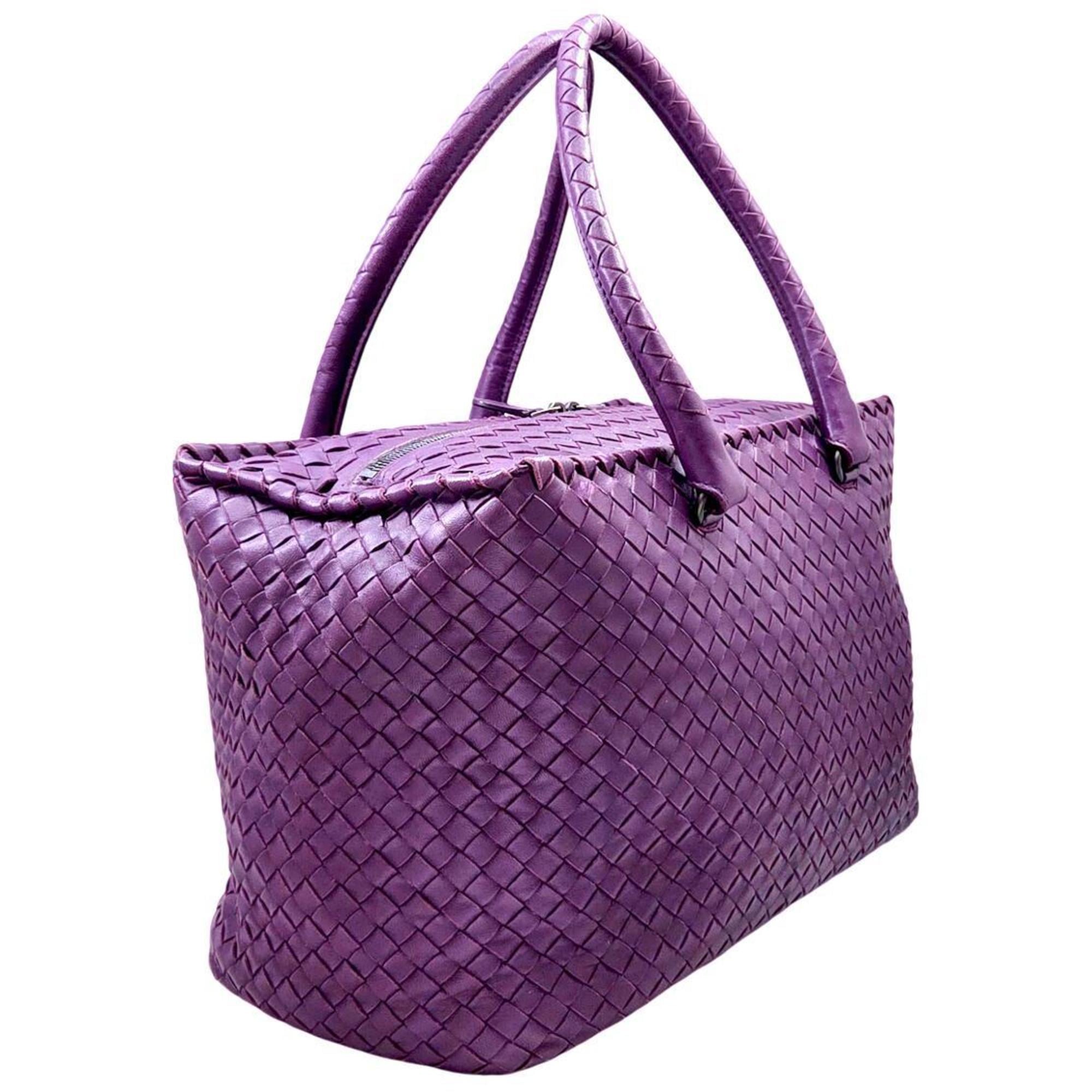 Bottega Veneta Purple Leather Boston Bag Handbag Tote Bag