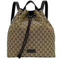 Gucci Beige Brown Brown Gg Gg Canvas Leather Backpack (Pre-Owned)