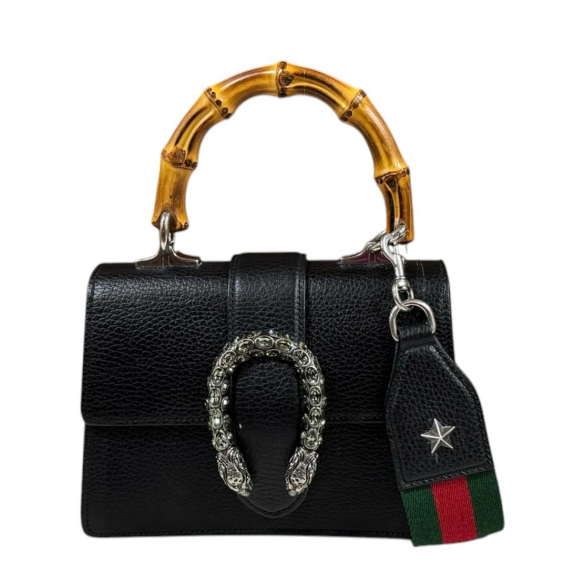 Gucci Black Bamboo Leather Handbag Shoulder Bag (Pre-Owned)