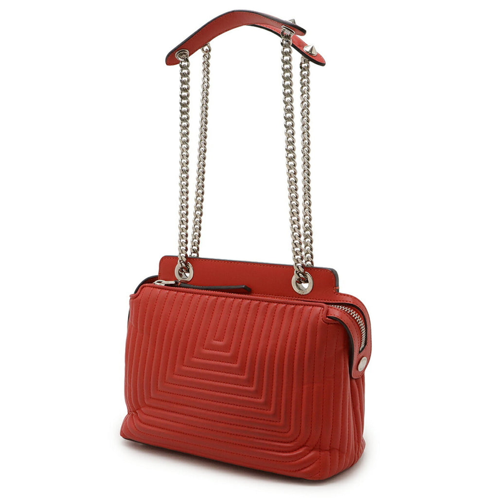 Fendi Dotcom Red Color Leather Pouch Shoulder Bag