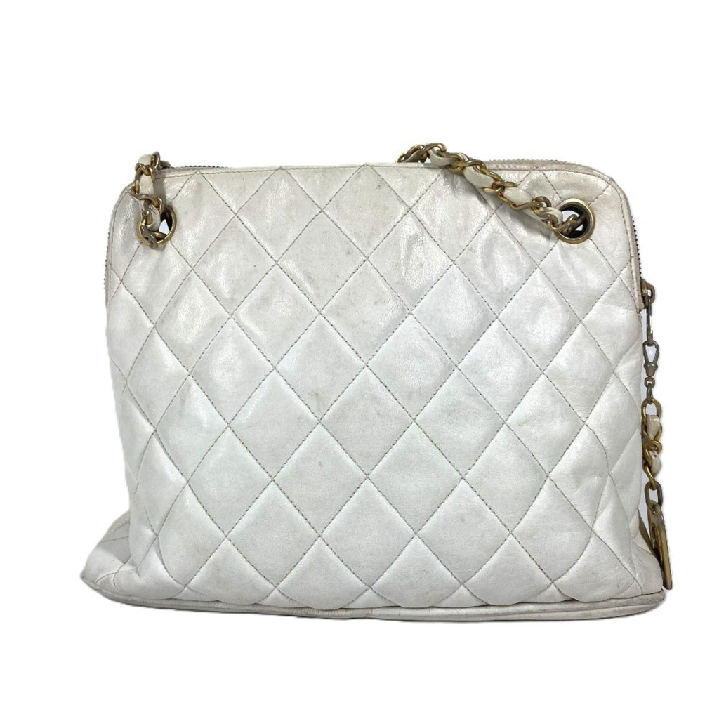 Chanel White Leather Shoulder Bag